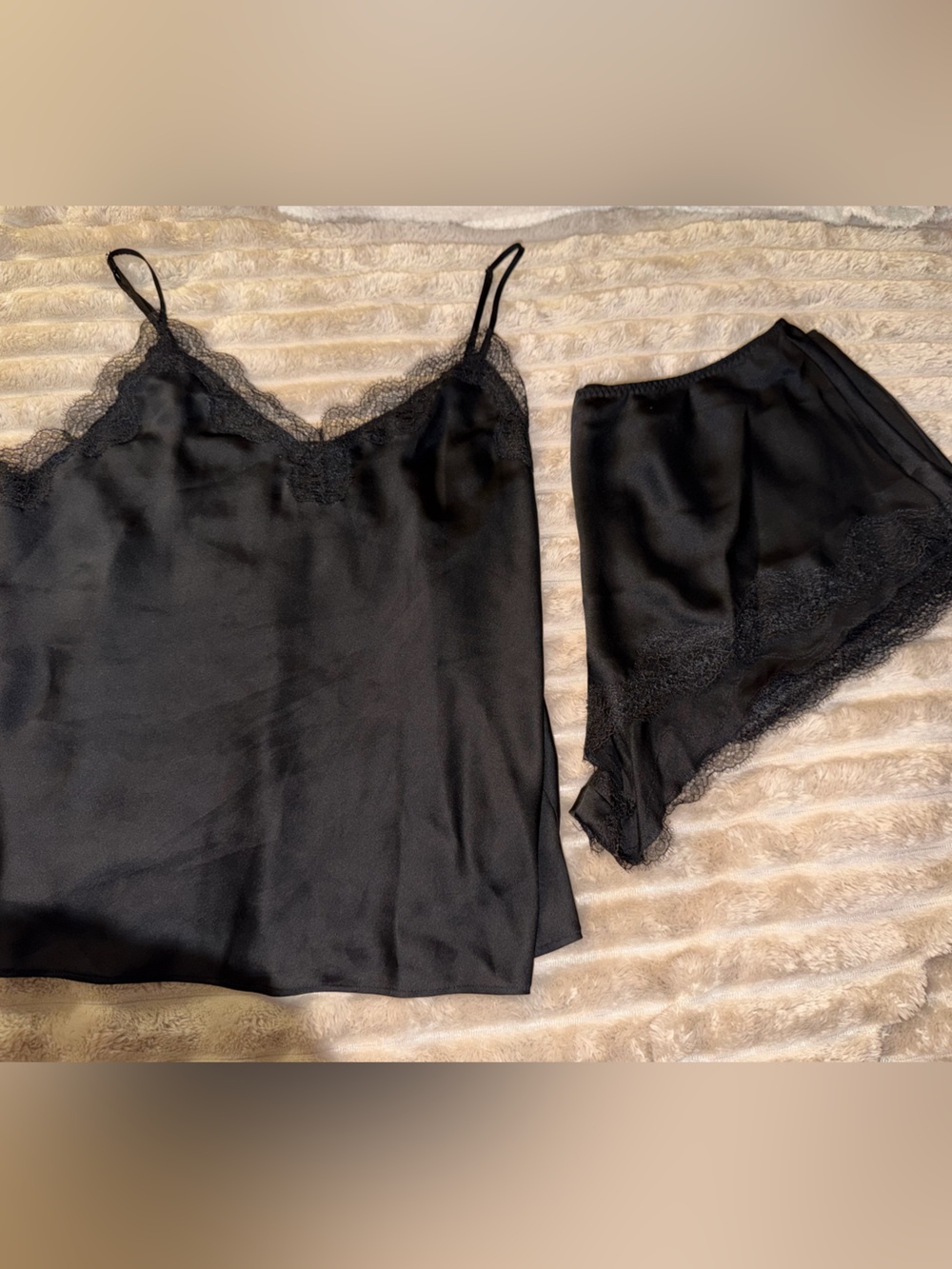 Satin Lace Trim Cami and Short Sleep Set - Black size large Victoria’s Secret